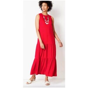 J Jill‎ Dress XL Red Scoop Neck Tank Style Drop Waist Tiered Maxi Geranium